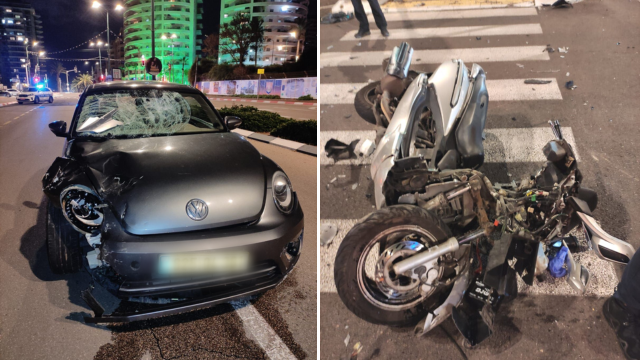 האופנוע והרכב שהיו מעורבים בתאונה ברחוב ארליך בנתניה